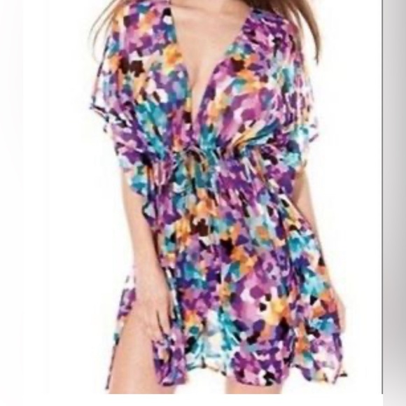 Profile By Gottex Other - Profile Mesh Swim Caftan style Cover Up tie front multi color Sz Large NWT $98